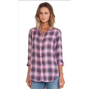 CP Shades Medium Mauve Plaid Button Front Tunic Shirt Long Sleeve Gauze m19